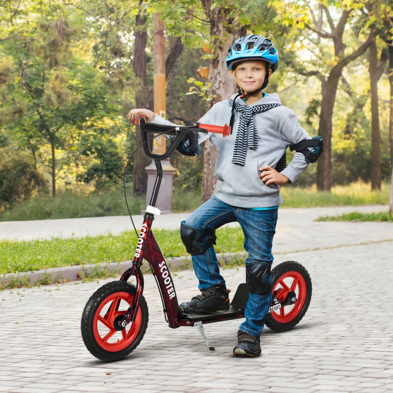 AIYAPLAY Kinderroller, höhenverstellbarer Tretroller für Kinder, mit Bremse, Ständer, 2 Räder, 50 kg Belastbarkeit, Stahl, Kunststoff, Rot