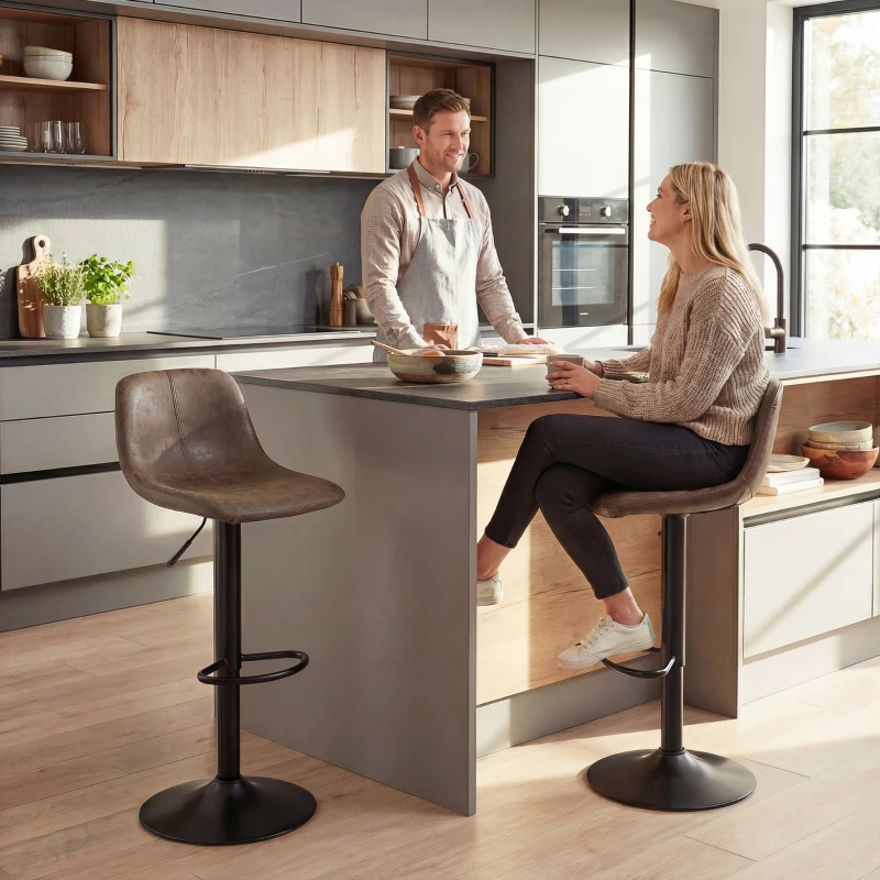 HOMCOM Bar Stools Set of 2, Modern Swivel Barstools with Footrest for Kitchen Island and Dining Room, Brown