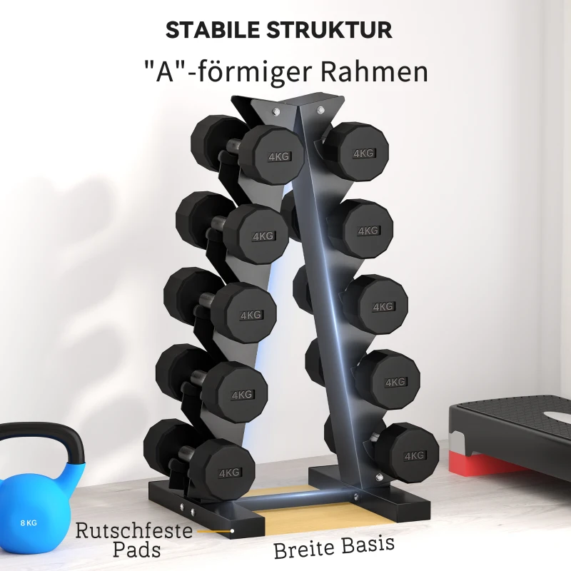 SPORTNOW Halterstandaard voor 10 halters, 5 niveaus, stevig stalen frame, tot 100 kg, zwart, 66 x 35 x 33 cm(m-6)