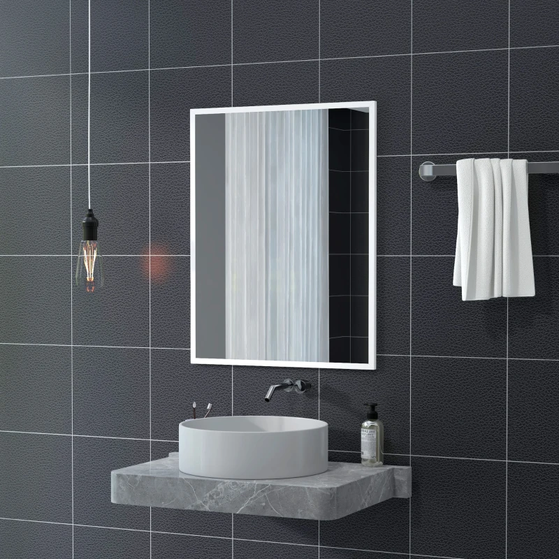 HOMCOM Miroir mural rectangulaire 90 x 70 cm, cadre en bois blanc, idéal pour la salle de bain, salon ou chambre