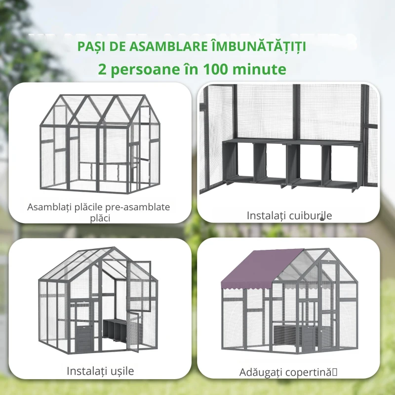 PawHut Tarc pentru găini, adăpost pentru găini cu acoperiș rezistent la apă, 2 cuiburi, 2 bârne, pentru 6-8 găini, aprox. 1,7 x 1,8 x 1,8 m