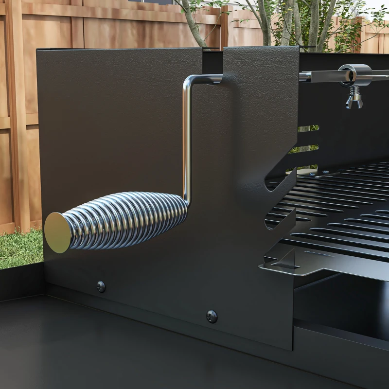 Outsunny Houtskoolgrill BBQ-Grill, verstelbaar rooster, 1 draaispies, 118 x 32 x 90 cm, Zwart + Zilver