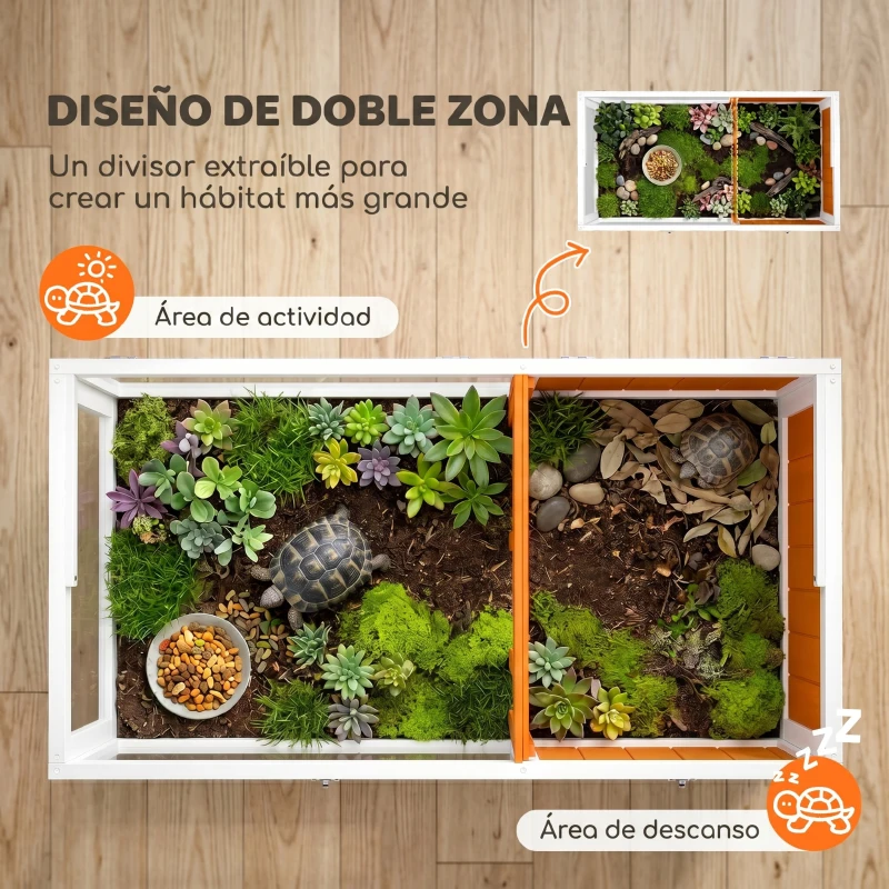 PawHut Casa para Tortugas de Madera Recinto con Casa Principal Ventana Tapa 104x53x82 cm Blanco y Naranja