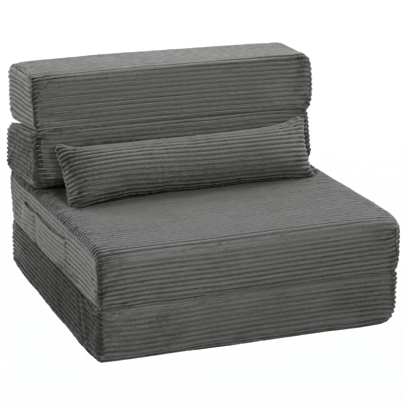 HOMCOM Fauteuil de sol avec dossier, velours côtelé Canapé-lit pliable sans armature Cloud avec rembourrage épais, Gris foncé