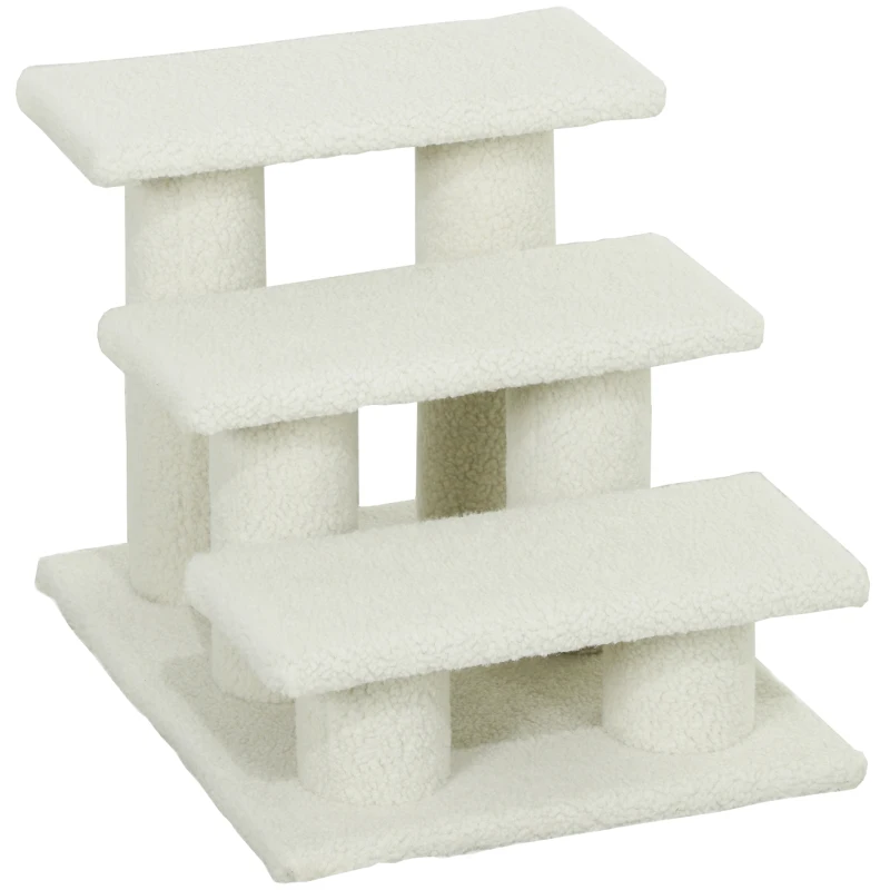 PawHut Escalera para gatos 3 niveles Escalera para mascotas Escalera para gato Haustiertreppe peluche 45 x 35 x 34 cm cm Beige