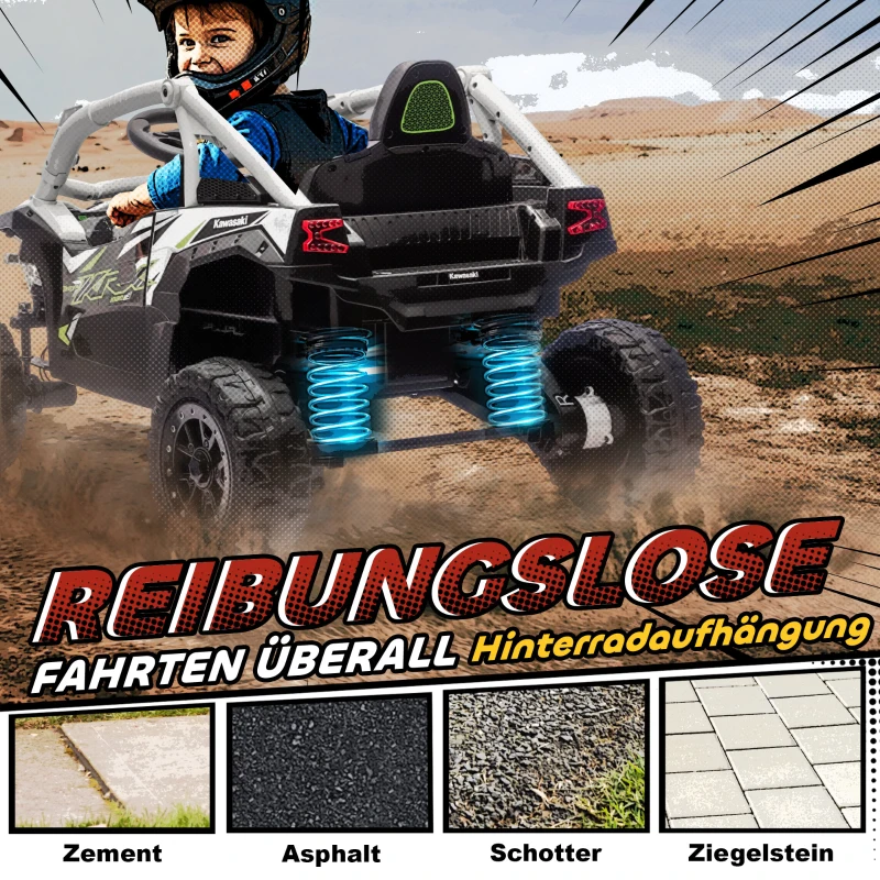 AIYAPLAY 12V Elektrisches Geländefahrzeug für Kinder, Fernbedienung, LED-Lichter, Musik, Hupe, für Kinder von 3-8 Jahren, Grau