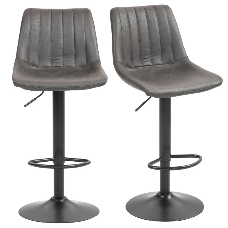 HOMCOM Set de 2 Taburetes de Bar Estilo Industrial con Respaldo Reposapiés y Altura Regulable Gris