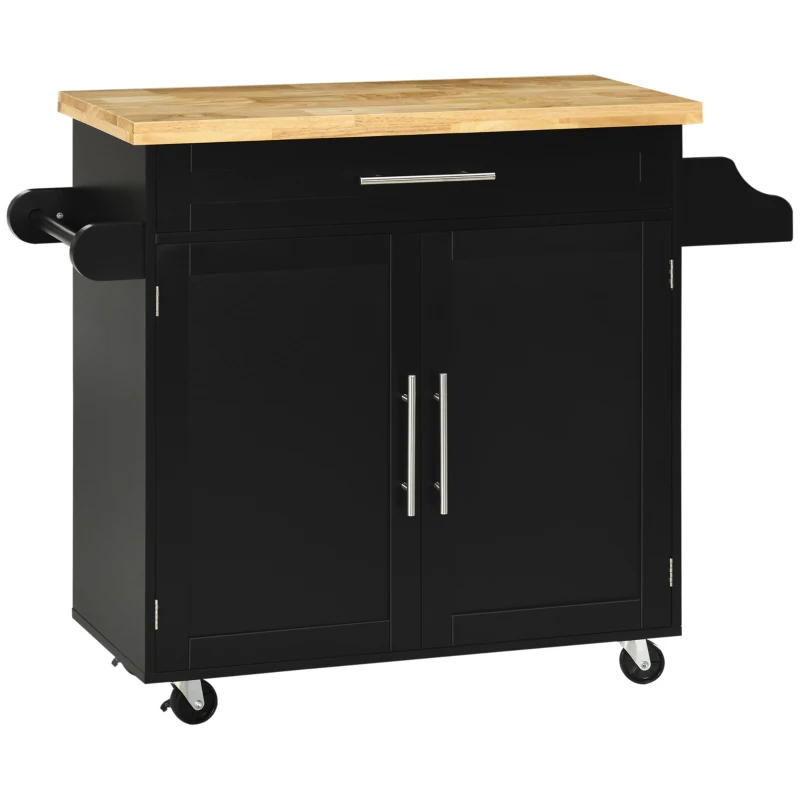 HOMCOM Keukentrolley Serveerwagen Keukenblok, 1 Kruidenrek, 1 Handdoekhouder, 109 cm x 40 cm x 89 cm, Zwart(m-11)