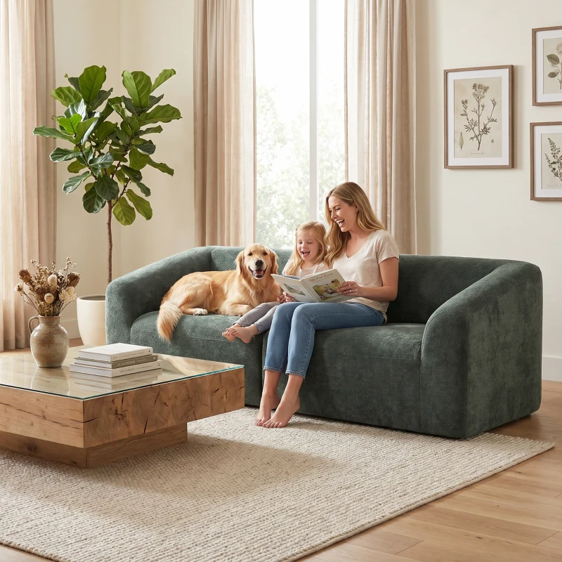 HOMCOM 3-Sitzer-Chenille-Sofa 225 cm, modernes gepolstertes Wohnzimmersofa mit breiter Sitzfläche, Federkernkissen, dunkelgrün