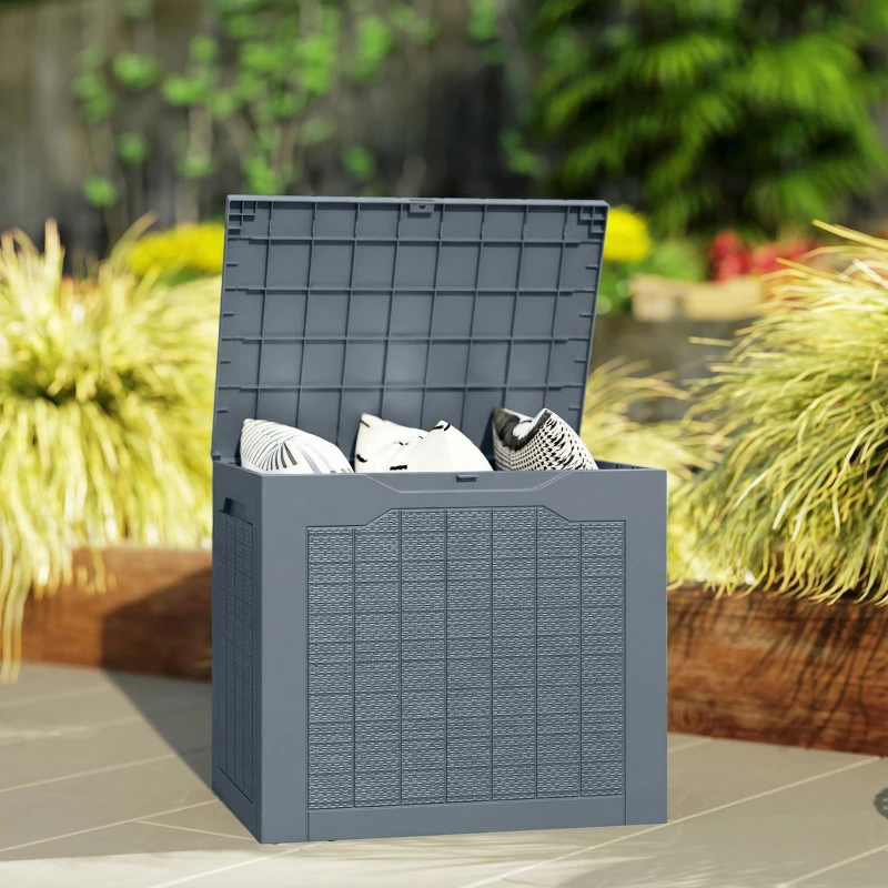 Outsunny Coffre de Rangement Extérieur 97L avec Poignées Encastrées, Malle de Rangement Extérieur Étanche, 56x41x50cm, Gris Clair