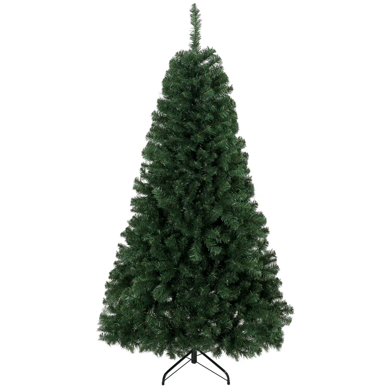 HOMCOM Weihnachtsbaum 180 cm künstlich mit 888 flammschutzbehandelten Zweigen, klappbarer Metallständer, Grün