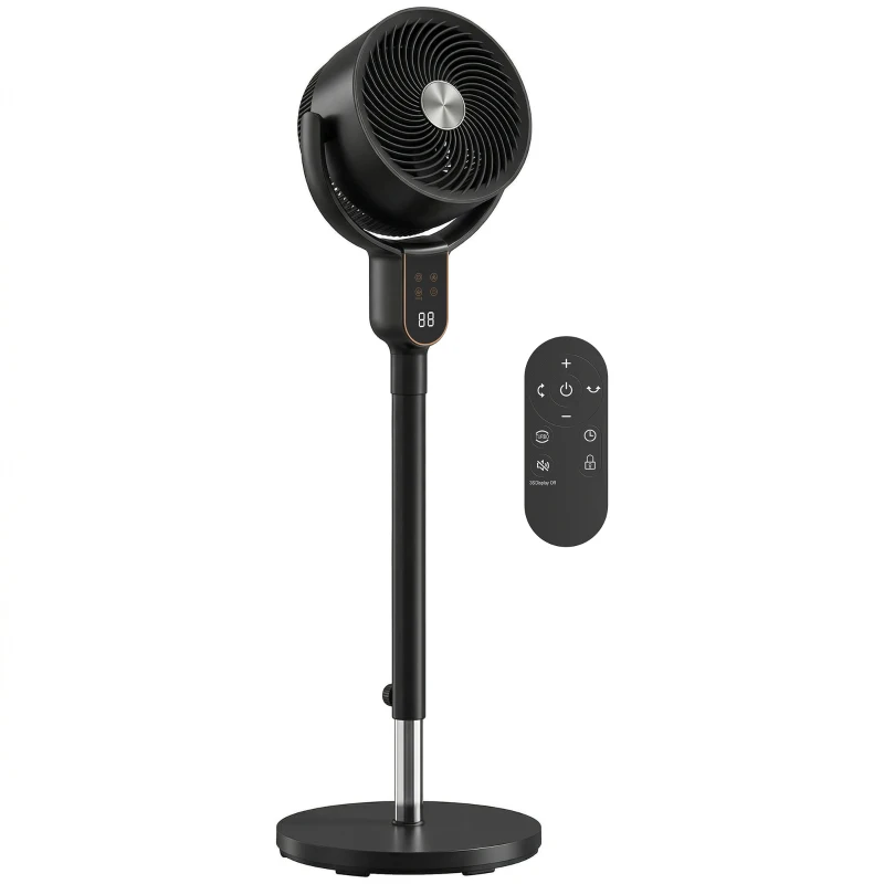 HOMCOM Ventilateur sur pied silencieux 20 dB, oscillation 70°+90°, 8 vitesses, télécommande, minuterie 12H, hauteur réglable