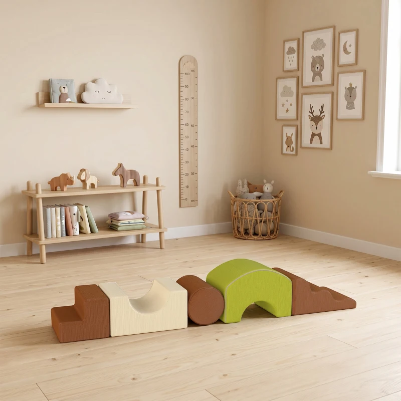 AIYAPLAY Schuimblokken 5-delig Softblokken kinderset met cord-look antislip bodem Gekleurd