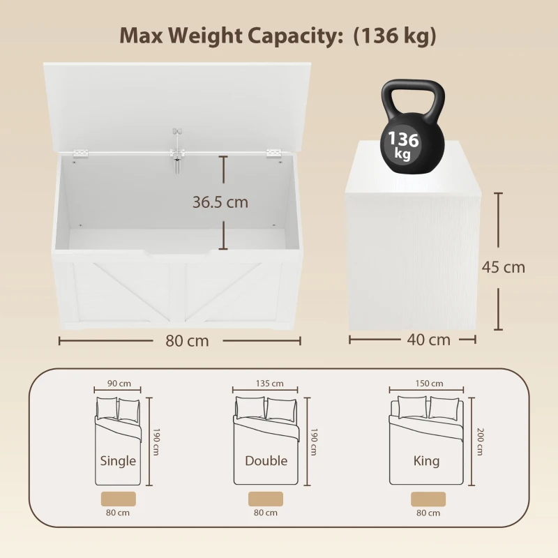 HOMCOM Comodă cu Capacitate de Încărcare de 136 kg, 80x40x45cm, Alb