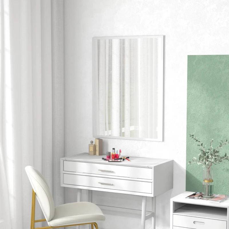 HOMCOM Miroir mural rectangulaire 90 x 70 cm, cadre en bois blanc, idéal pour la salle de bain, salon ou chambre