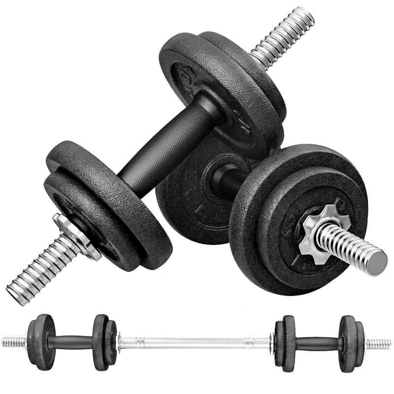 SPORTNOW Set greutăți și halter de 20 kg cu mânere antiderapante, 8 discuri de greutăți, bară de halter și 2 bare pentru gantere din oțel