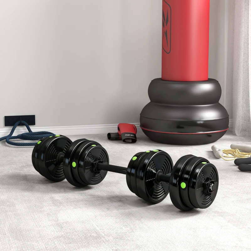SPORTNOW 2-in-1 halterset, lange & korte halter, 25 kg, antislip, vloerbesparend, zwart/groen