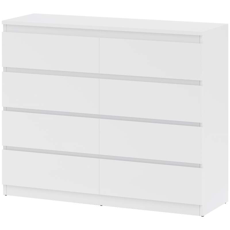 HOMCOM Cassettiera Camera da Letto 8 Cassetti, Comò Camera da Letto in Legno con Piedini Antiscivolo, 120x39x100 cm, Bianco
