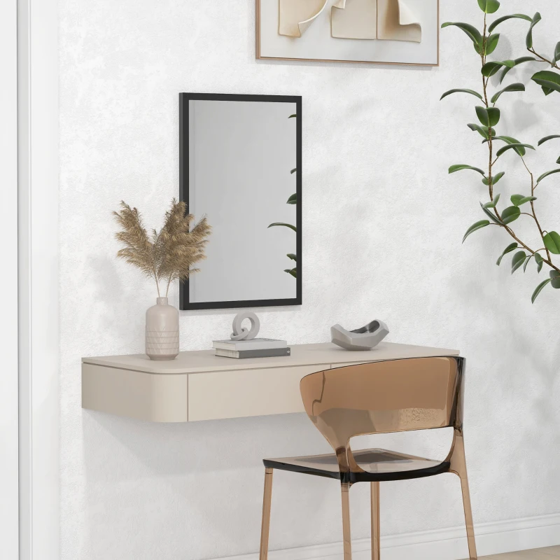 HOMCOM Miroir mural rectangulaire 60 x 40 cm, cadre en bois noir, idéal pour la salle de bain, salon ou chambre