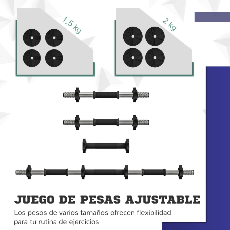 SPORTNOW Juego de Mancuernas Ajustables 15 kg 2 en 1 con Barras Conexión y Mangos Antideslizantes para Gimnasio en Casa Negro