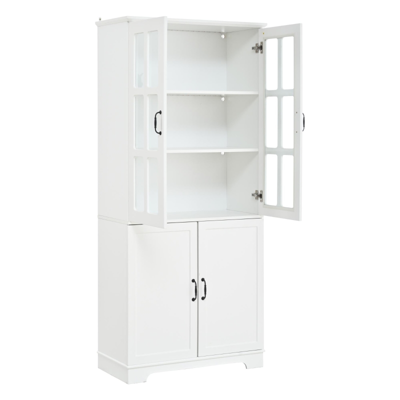 Vitrinenschrank, 4-türig, viel Stauraum mit 5 Einlegeböden, Landhaus-Stil, 80x38x180 cm, Weiß