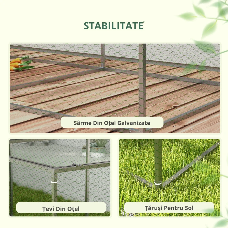 PawHut Țarc cușcă clapier exterior 3 m² pentru animale mici dim. 3 x 1 x 0,8 m oțel galvanizat