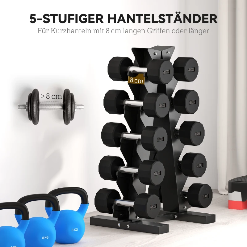 SPORTNOW Halterstandaard voor 10 halters, 5 niveaus, stevig stalen frame, tot 100 kg, zwart, 66 x 35 x 33 cm(m-4)