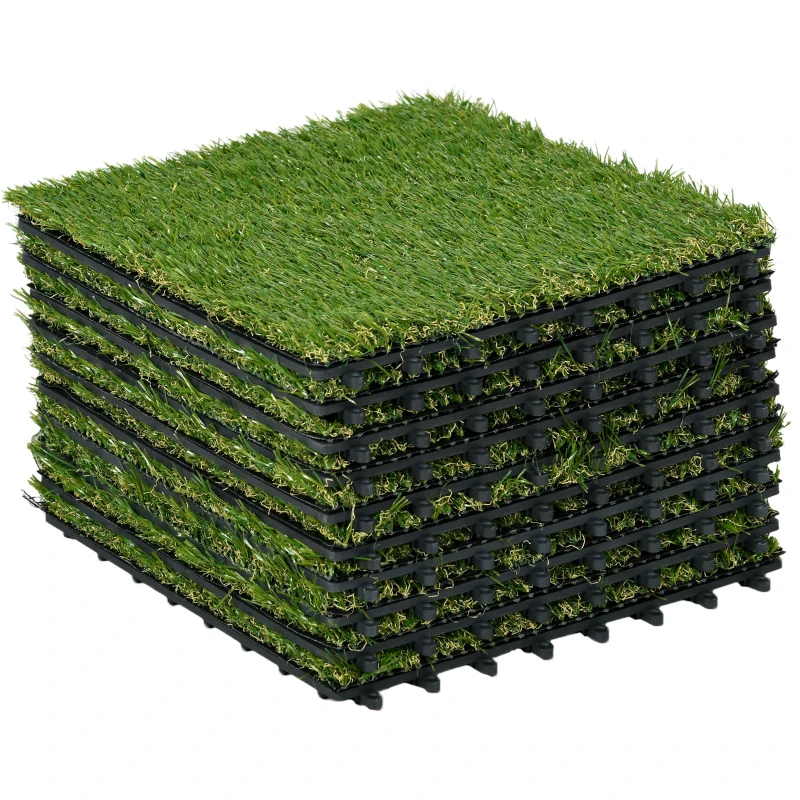 Outsunny Kunstgras, natuurgetrouw, met drainagefunctie, 11K vezels/m², 25mm hoogte, set van 10 stuks van 30x30cm, groen