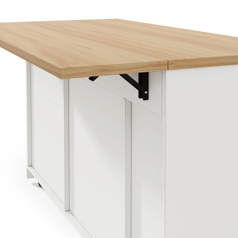 Kücheninsel auf Rollen mit klappbarer Arbeitsplatte, verstecktem Müllfach, feststellbaren 360°-Rollen, 120x70x93,5 cm, Weiß