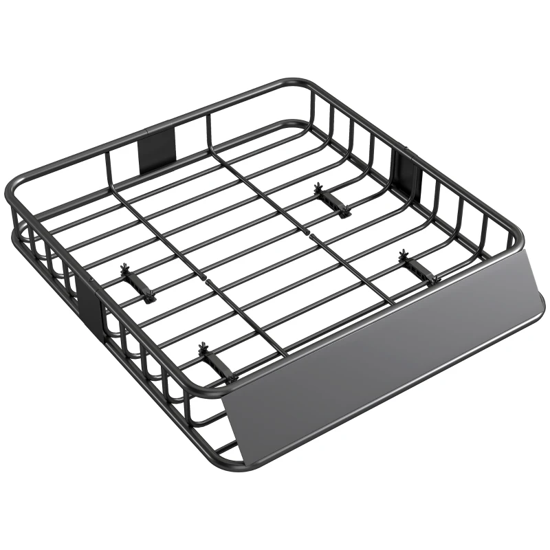 HOMCOM Auto Dakbagagedrager, Dakmand, 90,7 kg Draagvermogen, met Winddeflector, Stalen Buizen, Zwart(m-13)