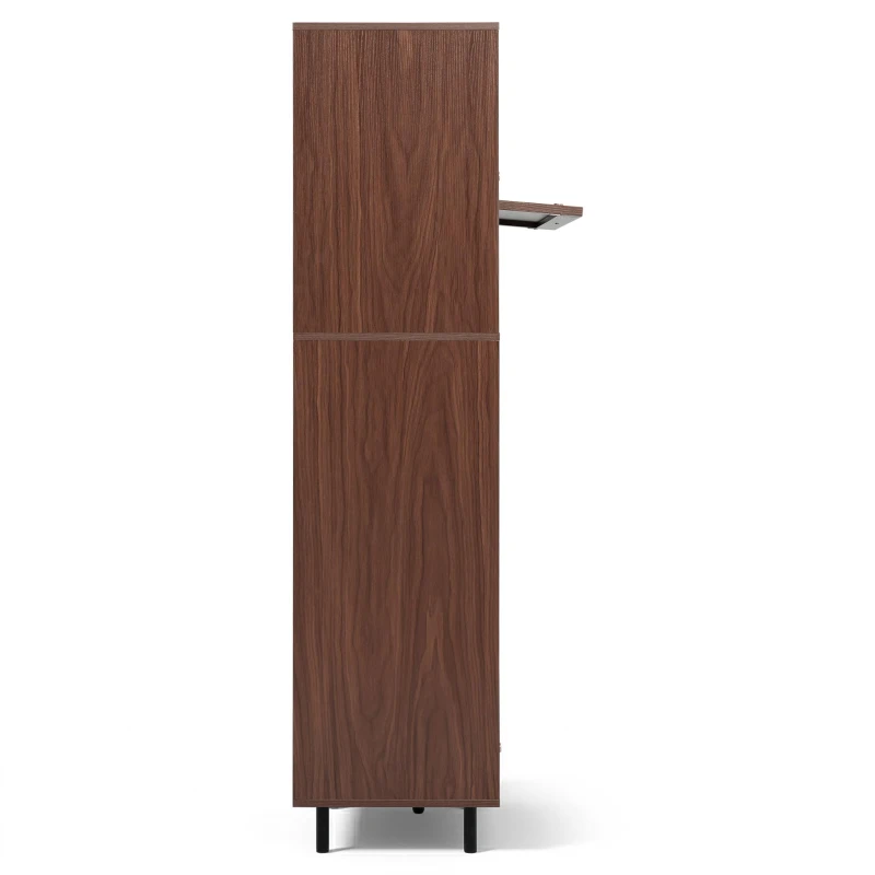 Bufet cu 5 uși rabatabile, mult spațiu de depozitare și front din ratan, 80x40x163 cm, Culoare naturală