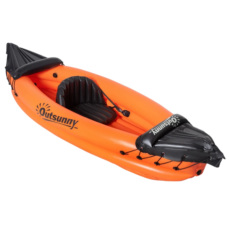 Outsunny Canoé kayak gonflable 1 personne avec gonfleur et rame en aluminium, orange