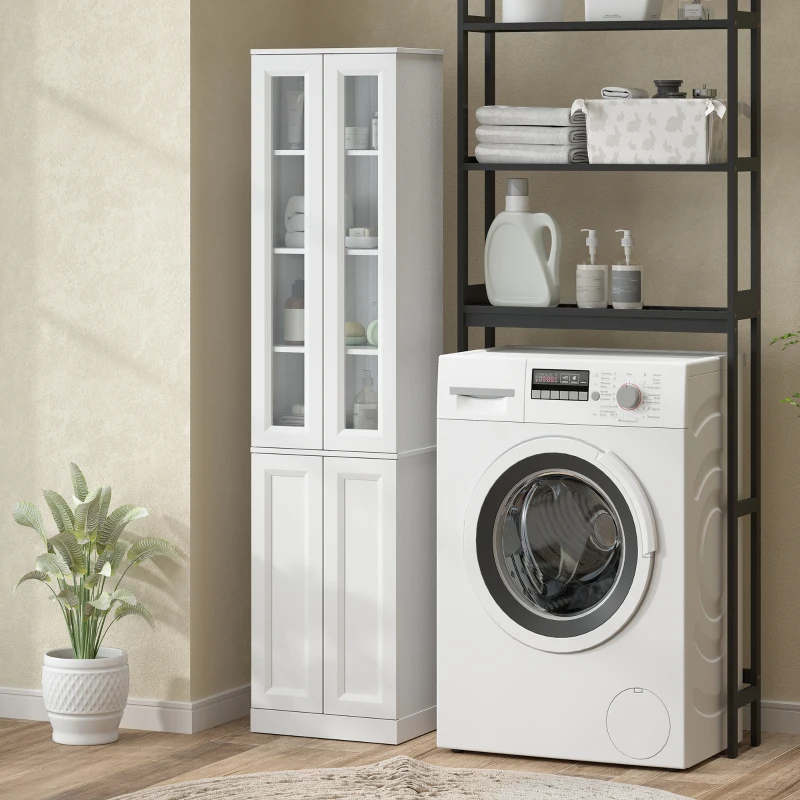 HOMCOM Mobile da bagno a 6 livelli con 4 ante soft-close e ripiani regolabili, bianco