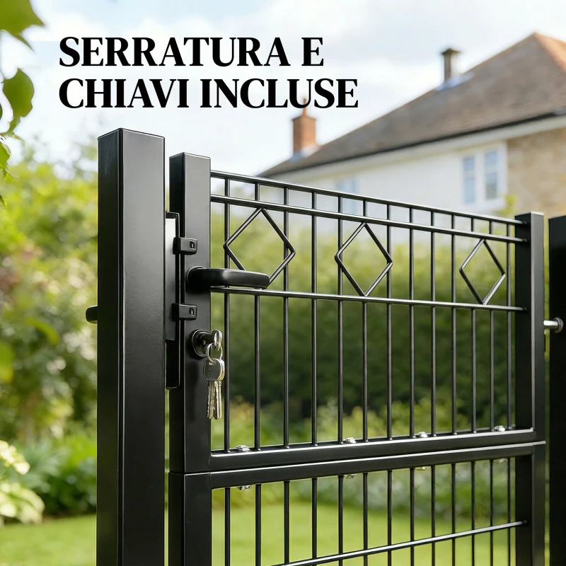 Outsunny Cancello da Giardino 100x131 cm in Metallo Zincato con Serratura, 3 Chiavi e Maniglia, Grigio Scuro
