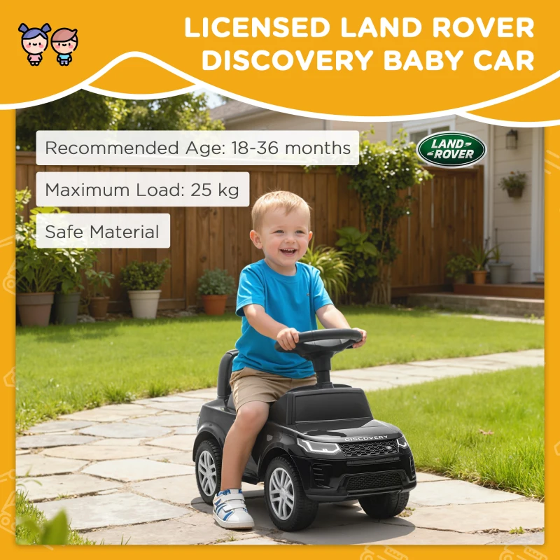 AIYAPLAY LAND ROVER DISCOVERY Rutschauto, Rutschfahrzeug mit Hupe, Motorgeräuschen Stauraum unter dem Sitz 18-36 Monaten Schwarz