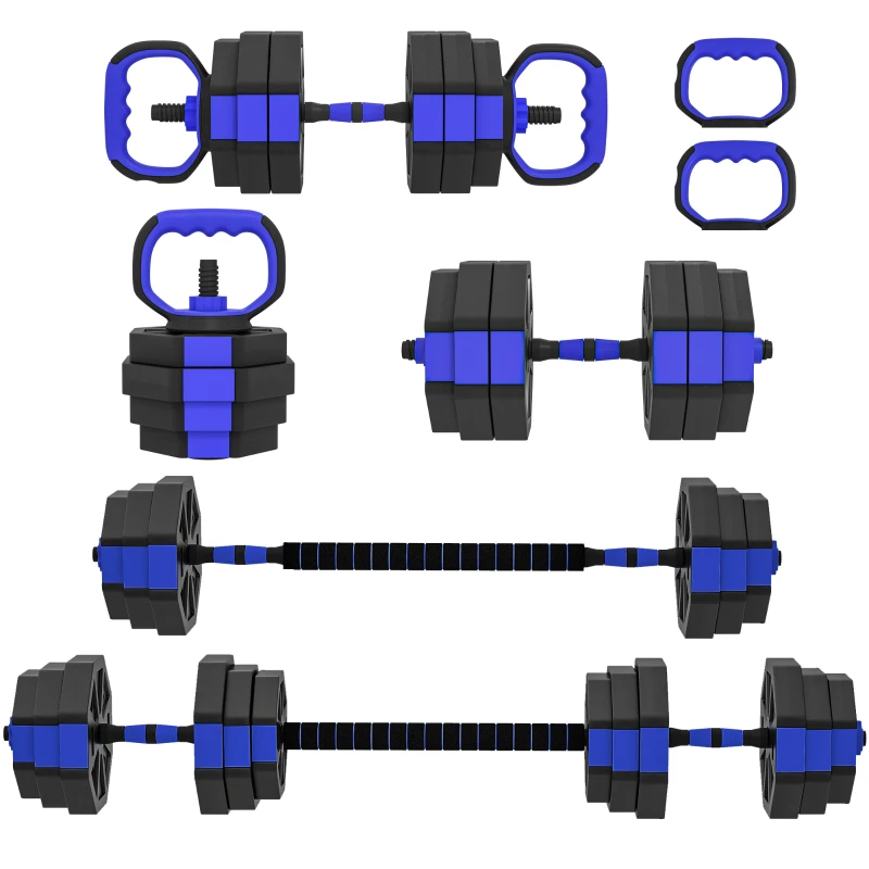 SPORTNOW Set Pesi da Palestra 6 in 1 in Plastica e Sabbia Utilizzabile come Kettlebell Manubri Bilanciere Supporto Blu