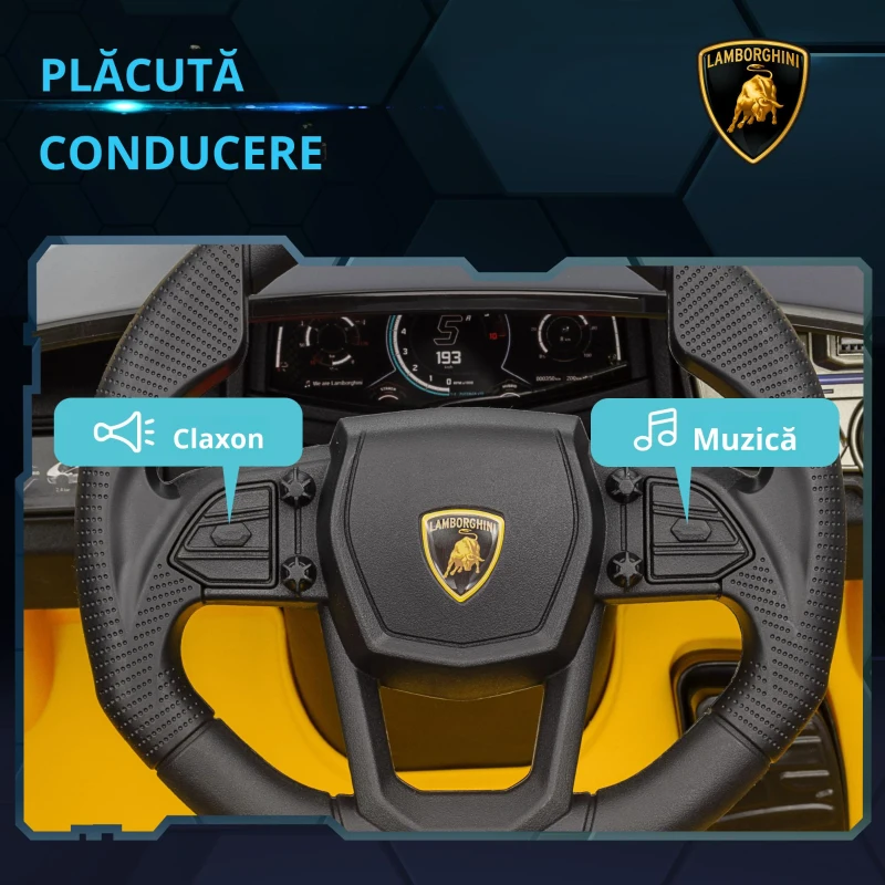 AIYAPLAY Mașină electrică 12V cu licență Lamborghini Revue vehicul electric telecomandă viteză 3-5 km/h 3-5 ani galben