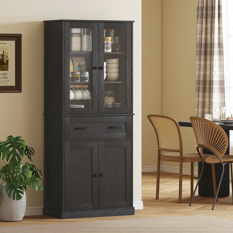 HOMCOM Keukenkast, buffet, acrylfront, lades, 76 x 40 x 182,5 cm, zwart