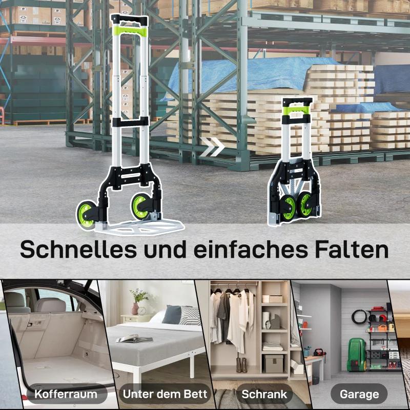 HOMCOM Vouwbare steekwagen aluminium Transportkar met telescopische handgreep Verstelbaar tot 100 cm