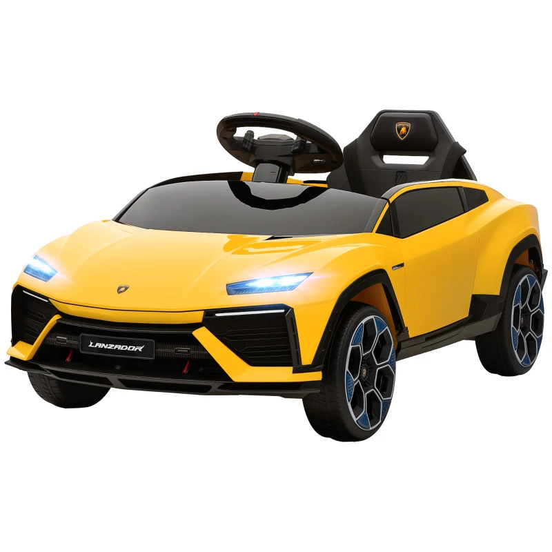 AIYAPLAY Kinder Elektroauto 12V Kinderauto mit 2,4 GHz Fernbedienung, 2 Motor, Hupe, LED, Musik, 101,5 x 49 x 43 cm, Gelb