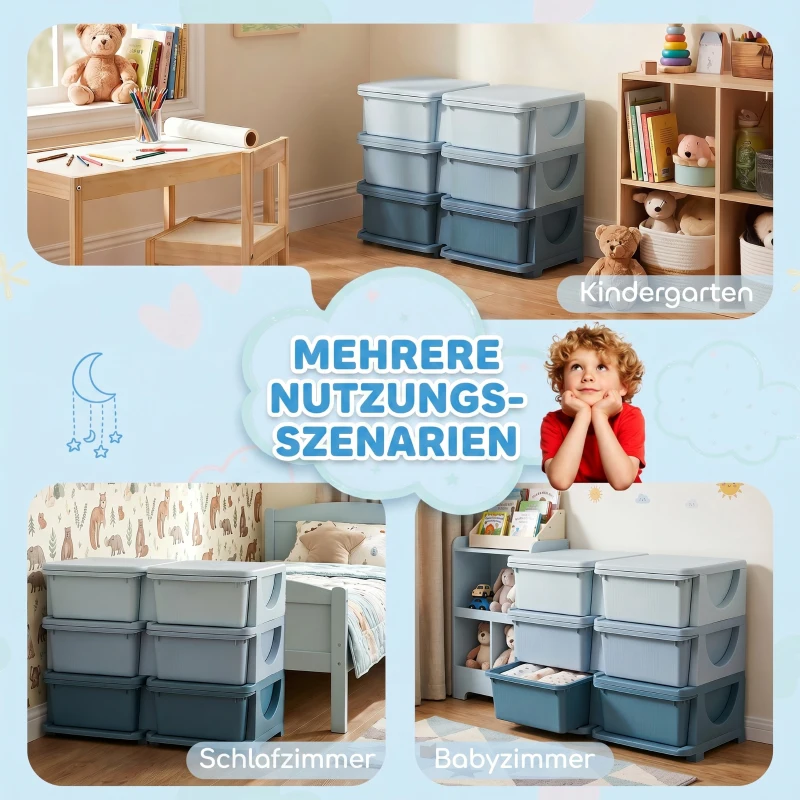 HOMCOM Aufbewahrungsbox für Kinder, Kinder-Aufbewahrungsbox, 3 Schubladen, Blau