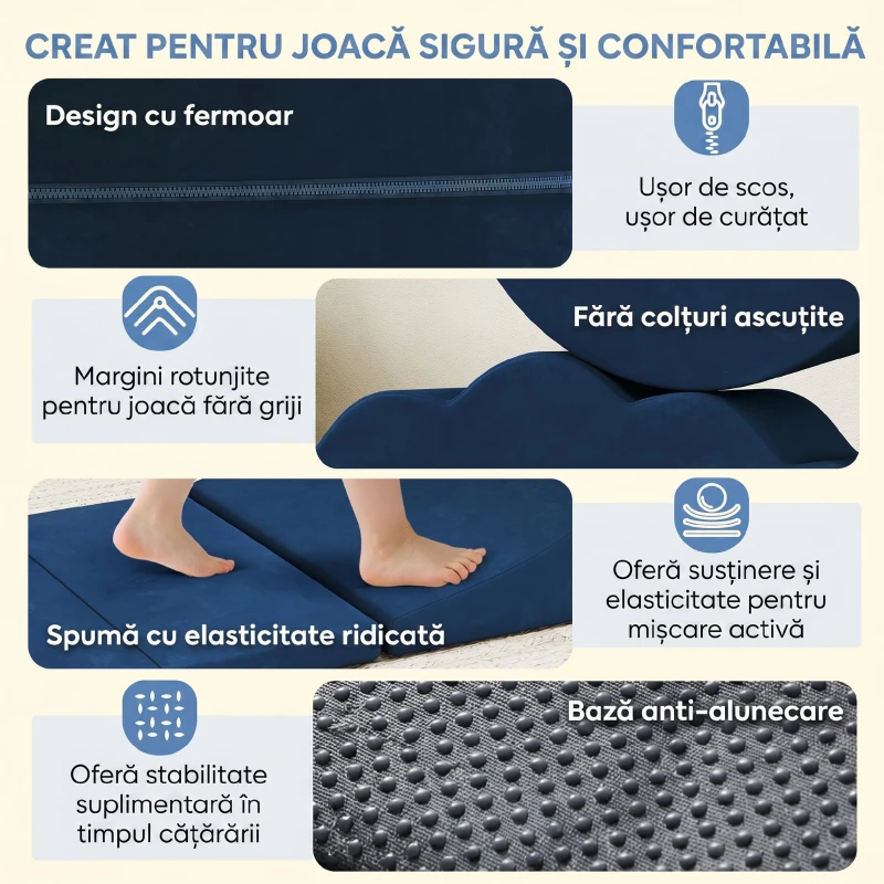 AIYAPLAY Set 7 Blocuri Moi pentru Copii 0,5-3 Ani cu Bază Antiderapantă, din Spumă și Catifea, Albastru