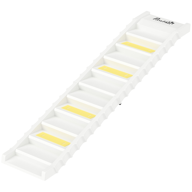 PawHut Rampa Plegable para Perros para Coche y Camas Altas de 10 Peldaños con Tiras y Alfombrillas Antideslizantes, Blanco