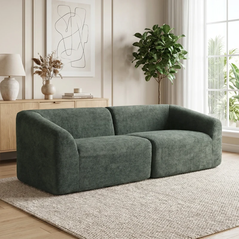 HOMCOM 3-Sitzer-Chenille-Sofa 225 cm, modernes gepolstertes Wohnzimmersofa mit breiter Sitzfläche, Federkernkissen, dunkelgrün