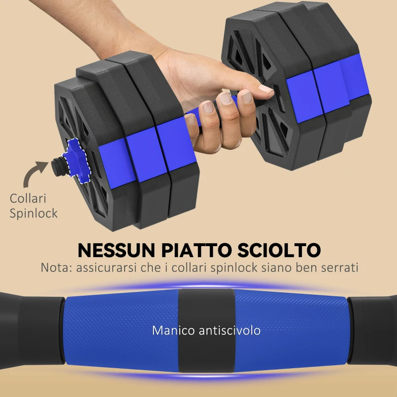 SPORTNOW Set Pesi da Palestra 6 in 1 in Plastica e Sabbia Utilizzabile come Kettlebell Manubri Bilanciere Supporto Blu