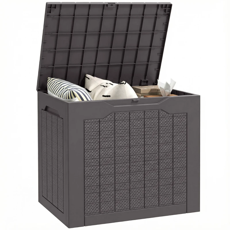 Outsunny Coffre de rangement extérieur 97L avec poignées encastrées, malle de rangement extérieur étanche 56 x 41 x 50 cm, marron