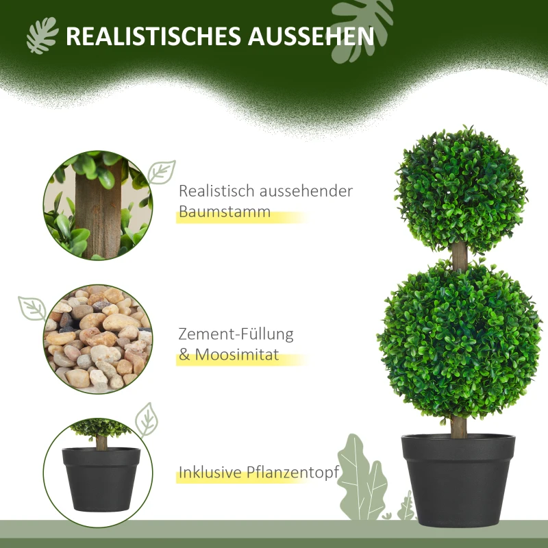 HOMCOM 2-delige set kunstboek, 2 buxusbomen, buiten, 17 cm x 17 cm x 60 cm, Groen + Bruin + Zwart.