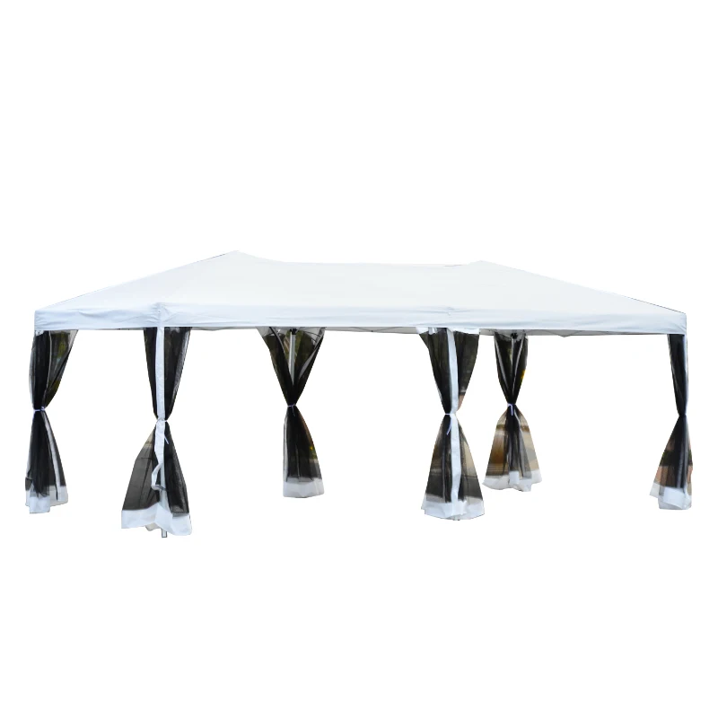 Outsunny Tonnelle Barnum pop-up Pliant Style Colonial 6 x 3 m 6 moustiquaires + Sac de Transport Blanc et Noir