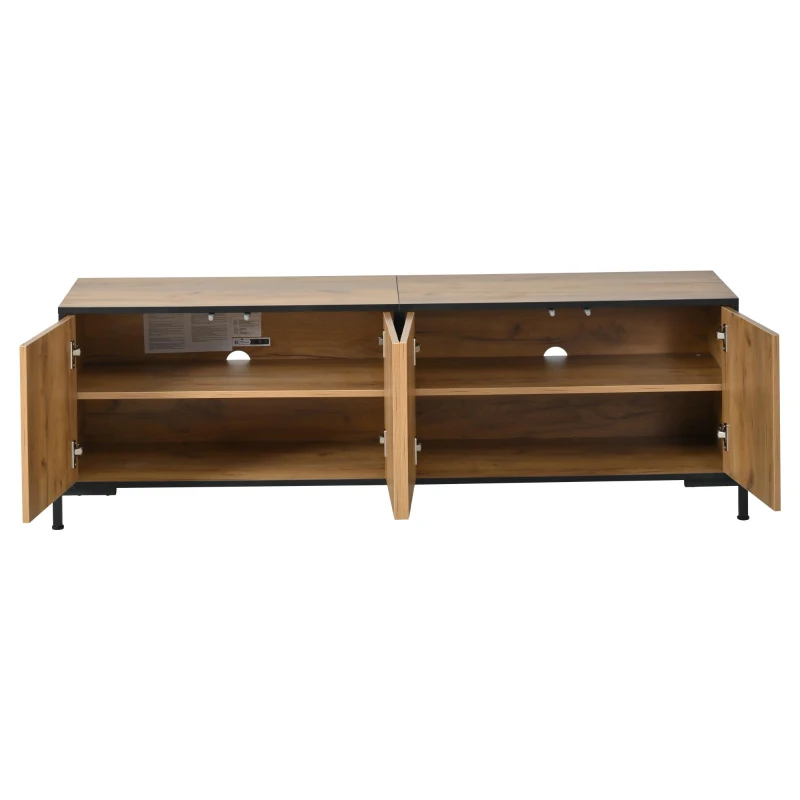 Comodă TV joasă, cu design geometric contrastant, potrivită pentru televizoare de până la aprox. 65 inch, 153x40x50 cm, Culoare naturală