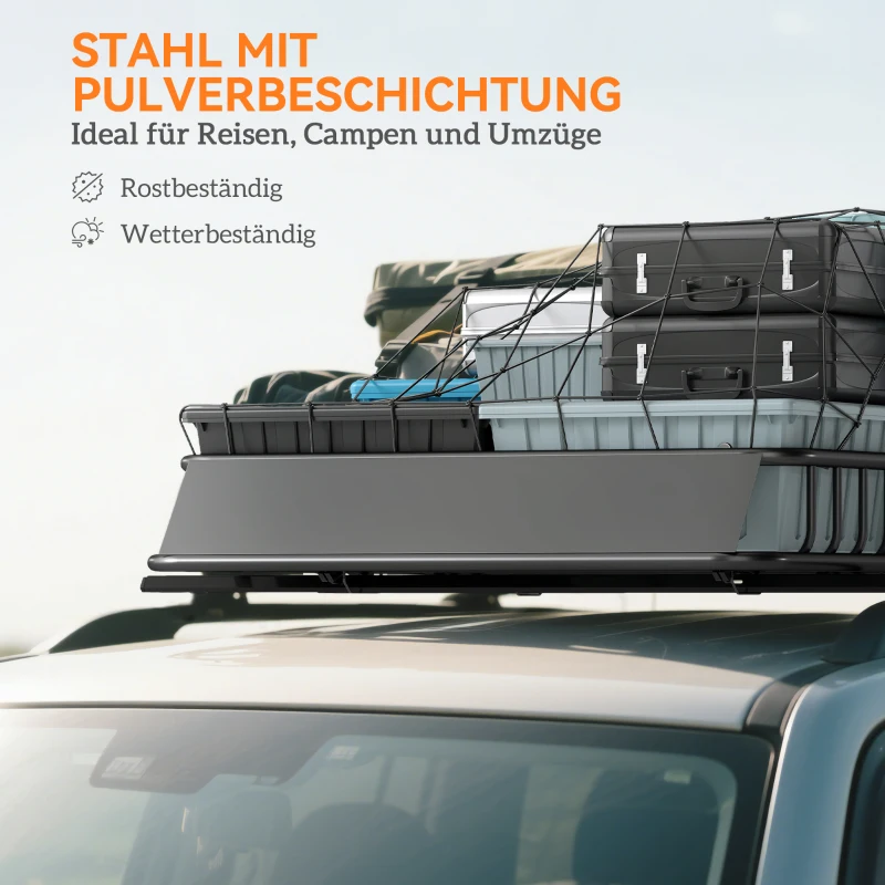 HOMCOM Auto Dakbagagedrager, Dakmand, 90,7 kg Draagvermogen, met Winddeflector, Stalen Buizen, Zwart(m-5)